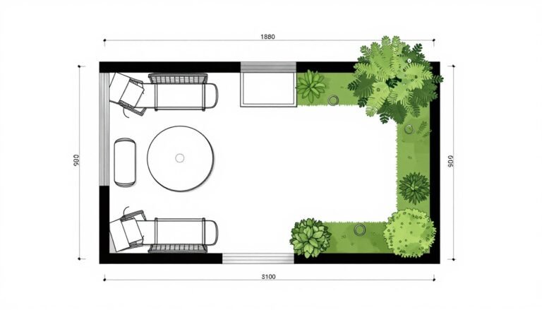 Small patio planning diagram showing furniture layout options for a compact outdoor space