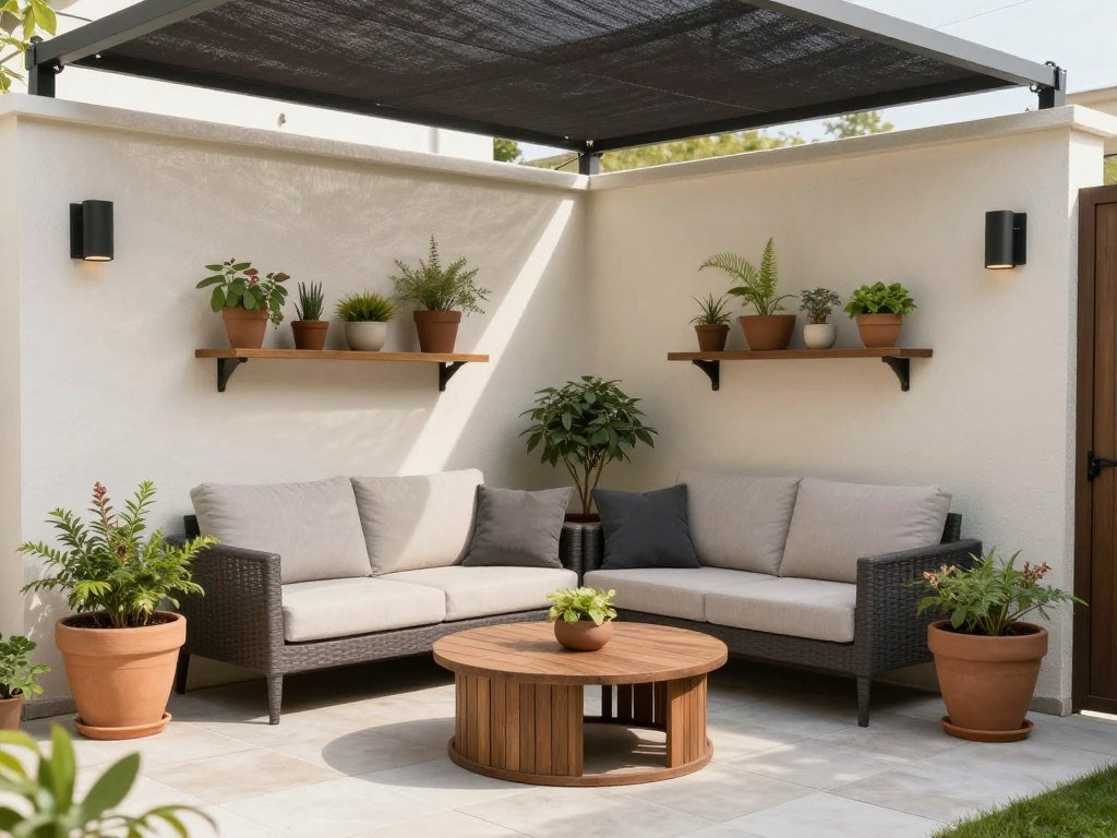 Small patio with creative solutions for awkward corners and limited space