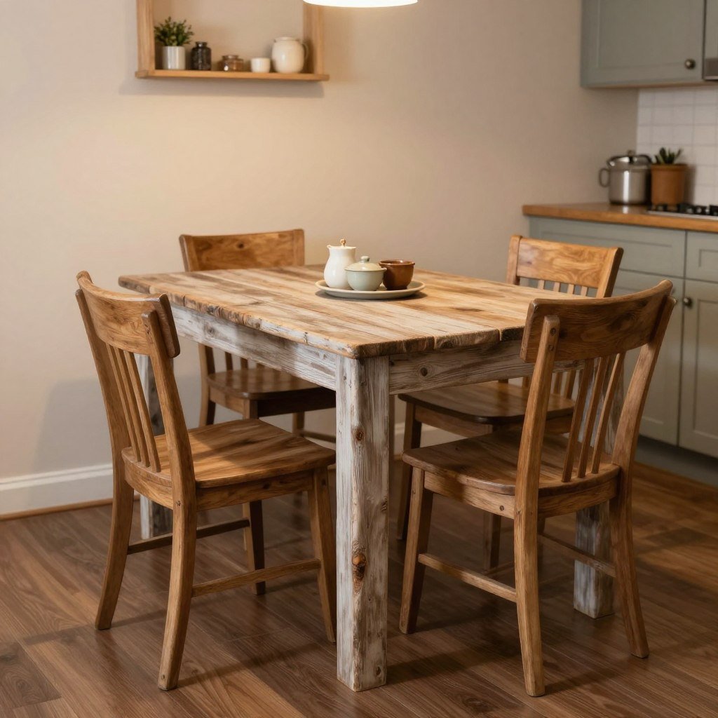 Small rustic farmhouse dining table with wooden chairs