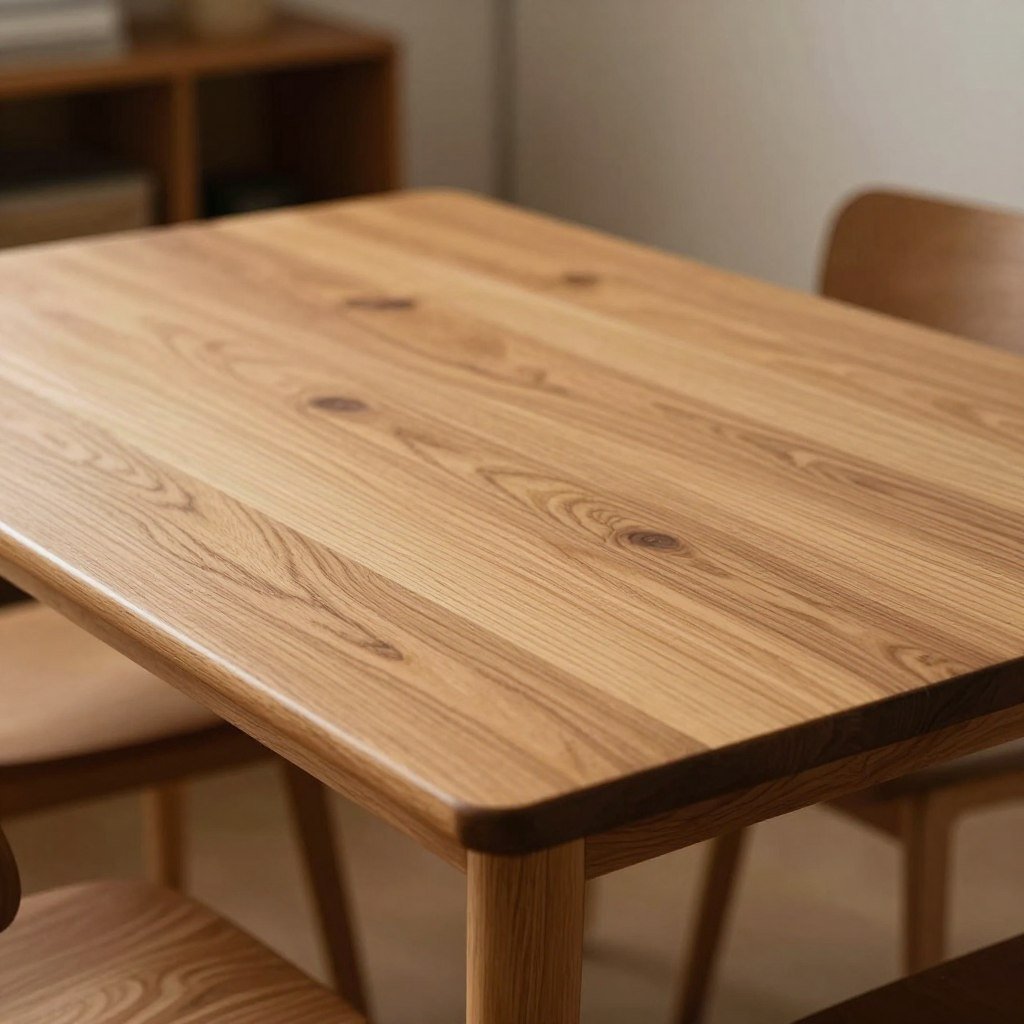 Small solid wood dining table with natural grain