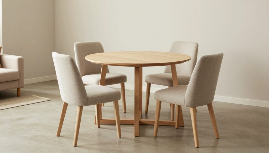 Space-saving dining furniture in a small living room with dining area