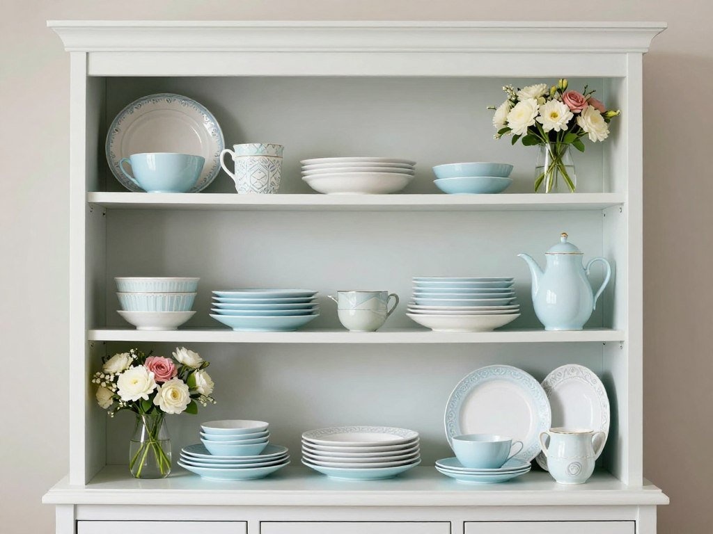 Spring-themed built-in hutch dining room styling