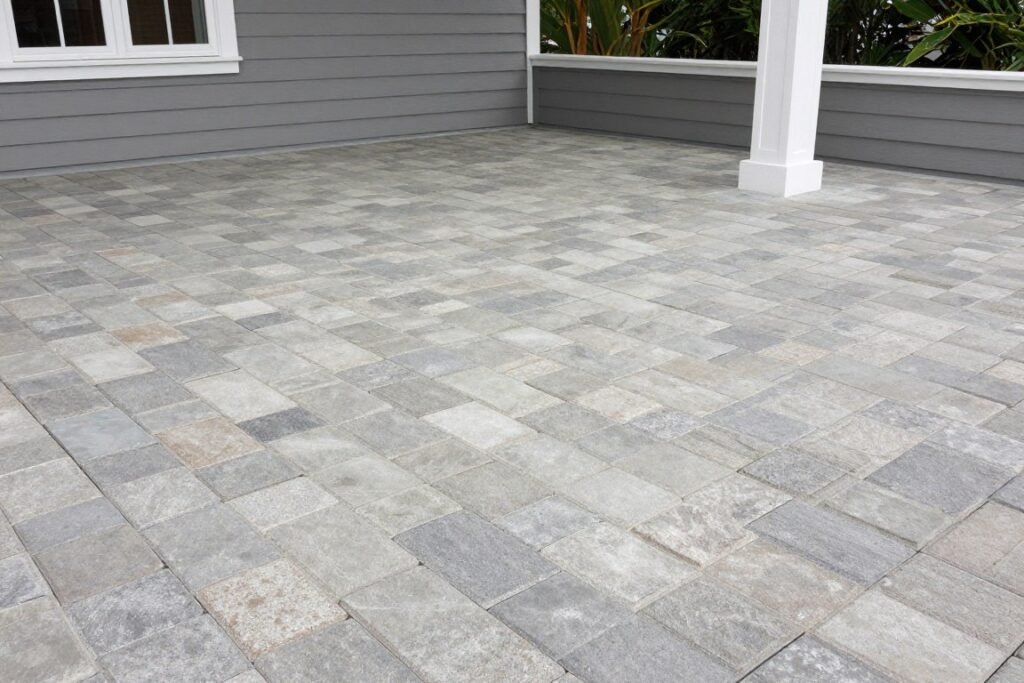 Stone pavers on covered patio floor