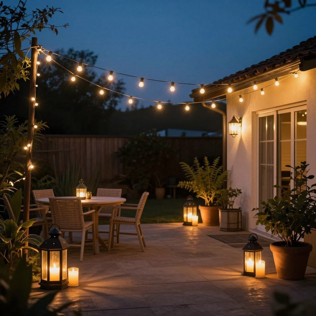 Strategic lighting making a small patio feel larger