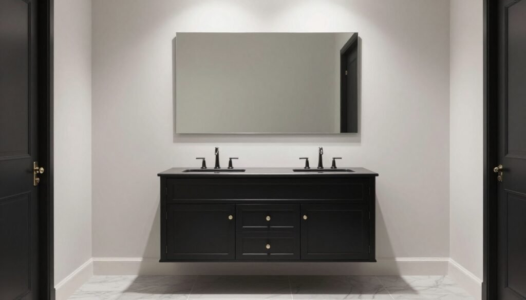 Stunning bathroom transformation featuring a black bathroom vanity as the focal point Stunning bathroom transformation featuring a black bathroom vanity as the focal point