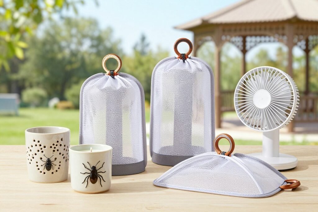 Stylish insect control solutions including decorative citronella products and food covers