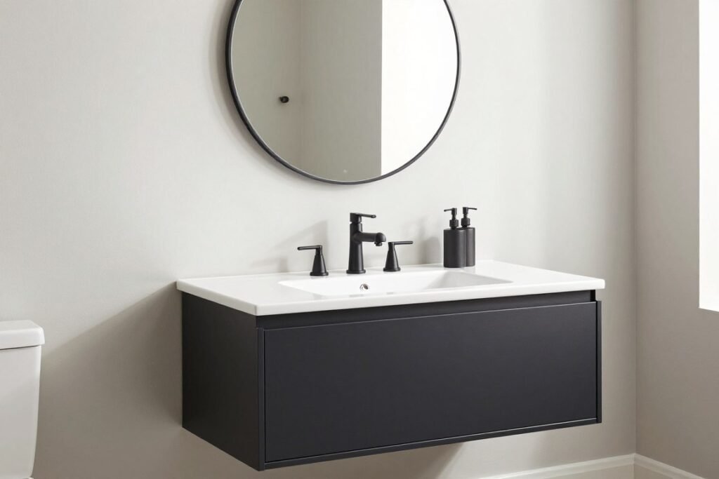 Stylish mirror and hardware options for floating vanity bathroom