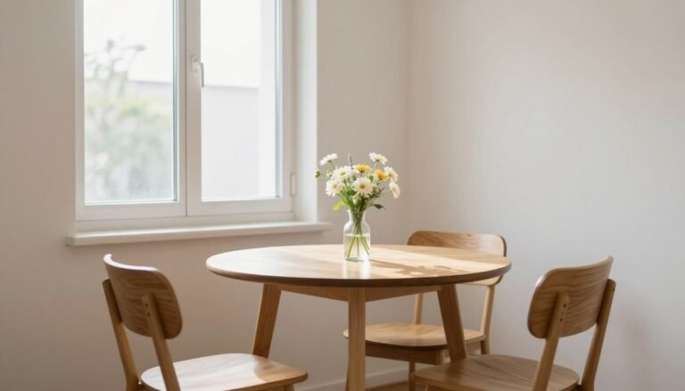 Stylish small dining table in a bright apartment setting with natural light
