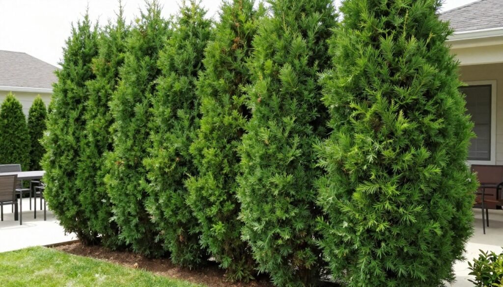 Tall arborvitae hedge creating natural privacy around a backyard