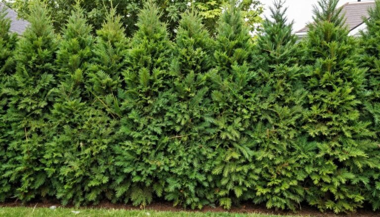 Tall evergreen shrubs creating a natural privacy barrier between backyards