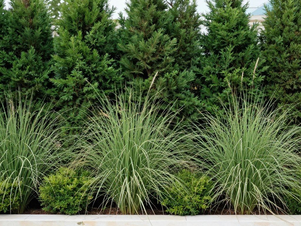Tall plants and shrubs creating a natural privacy screen around a swimming pool area