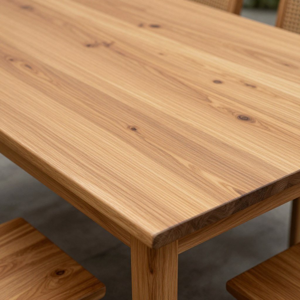 Teak outdoor dining table with natural wood grain