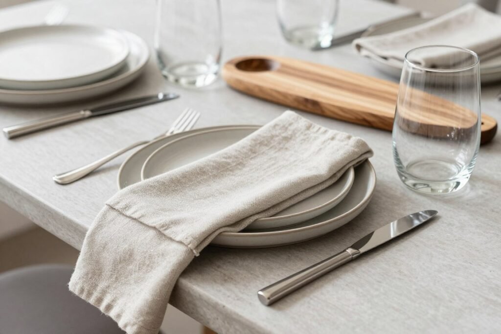 Textural elements in minimalist dining room Textural elements in minimalist dining room