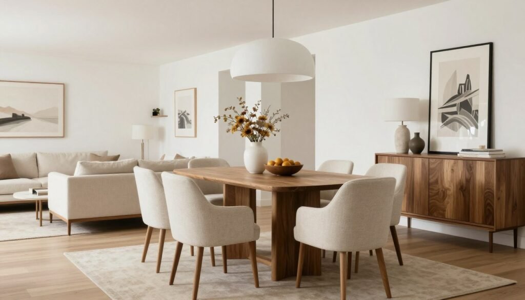 The sleek yet warm dining area from The Holiday with contemporary elements