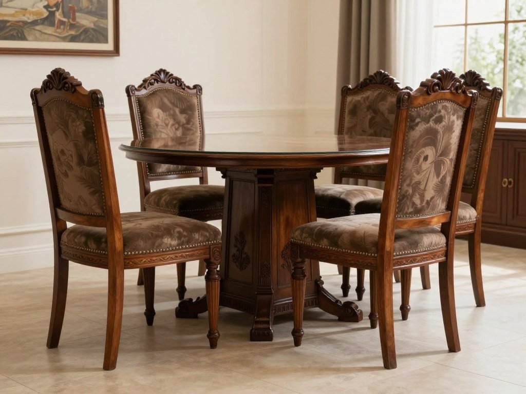 Traditional dining chairs with elegant details and rich upholstery