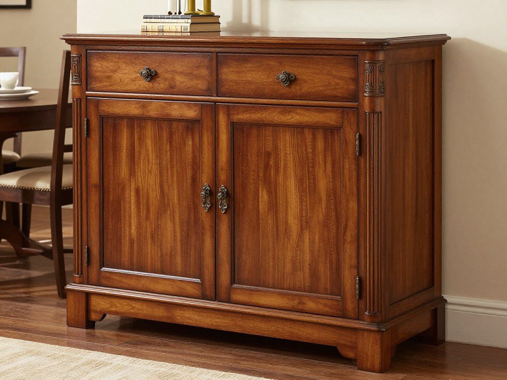 Traditional dining room cabinet with rich wood finish and classic details Traditional dining room cabinet with rich wood finish and classic details