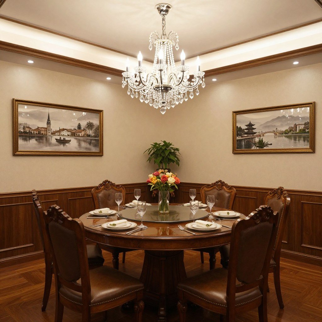 Traditional elegant dining room with crystal chandelier