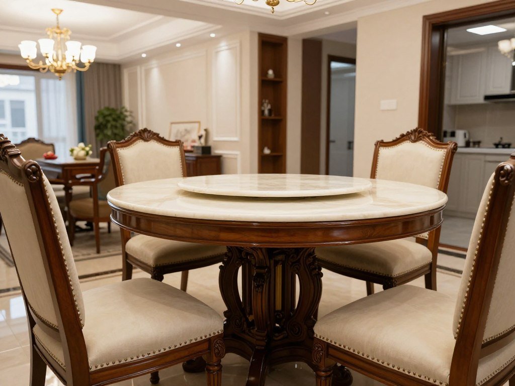 Traditional marble dining table with ornate details