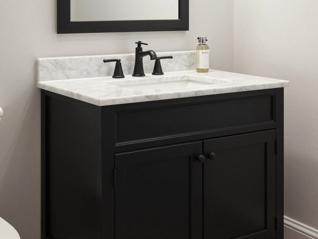 Transitional black bathroom vanity blending traditional and contemporary elements