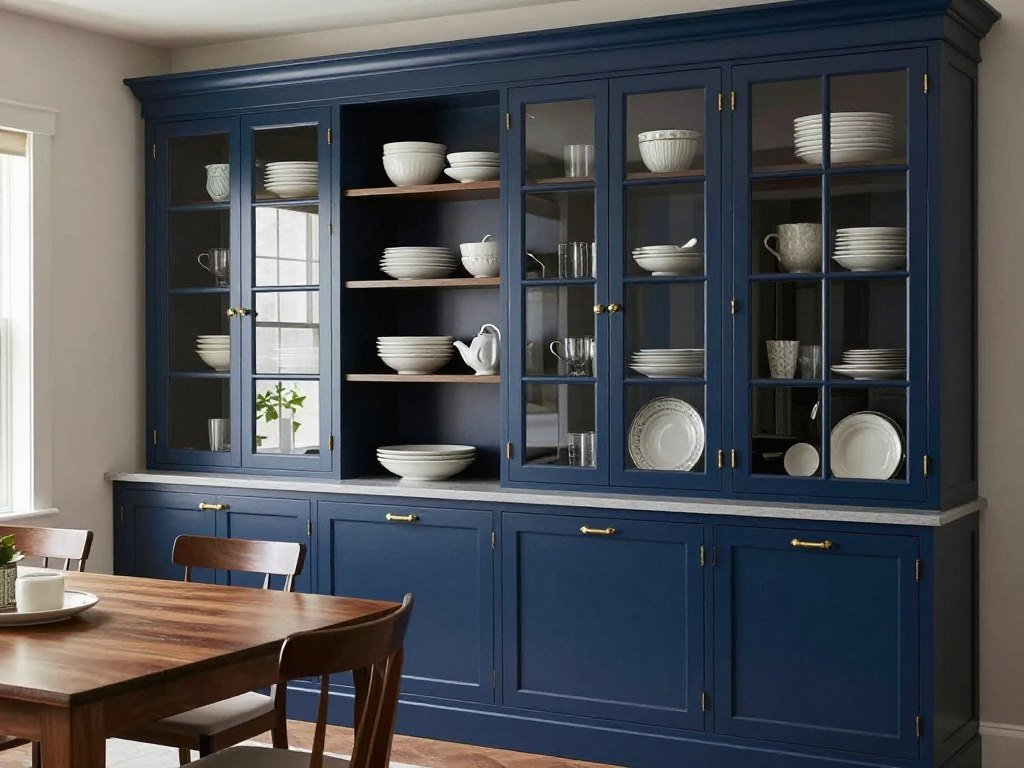 Transitional built-in hutch dining room blending styles