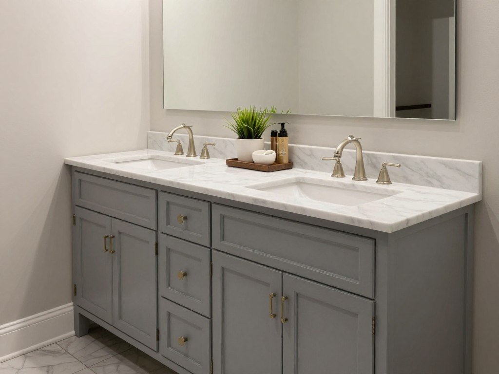Transitional double vanity bathroom blending traditional and modern elements