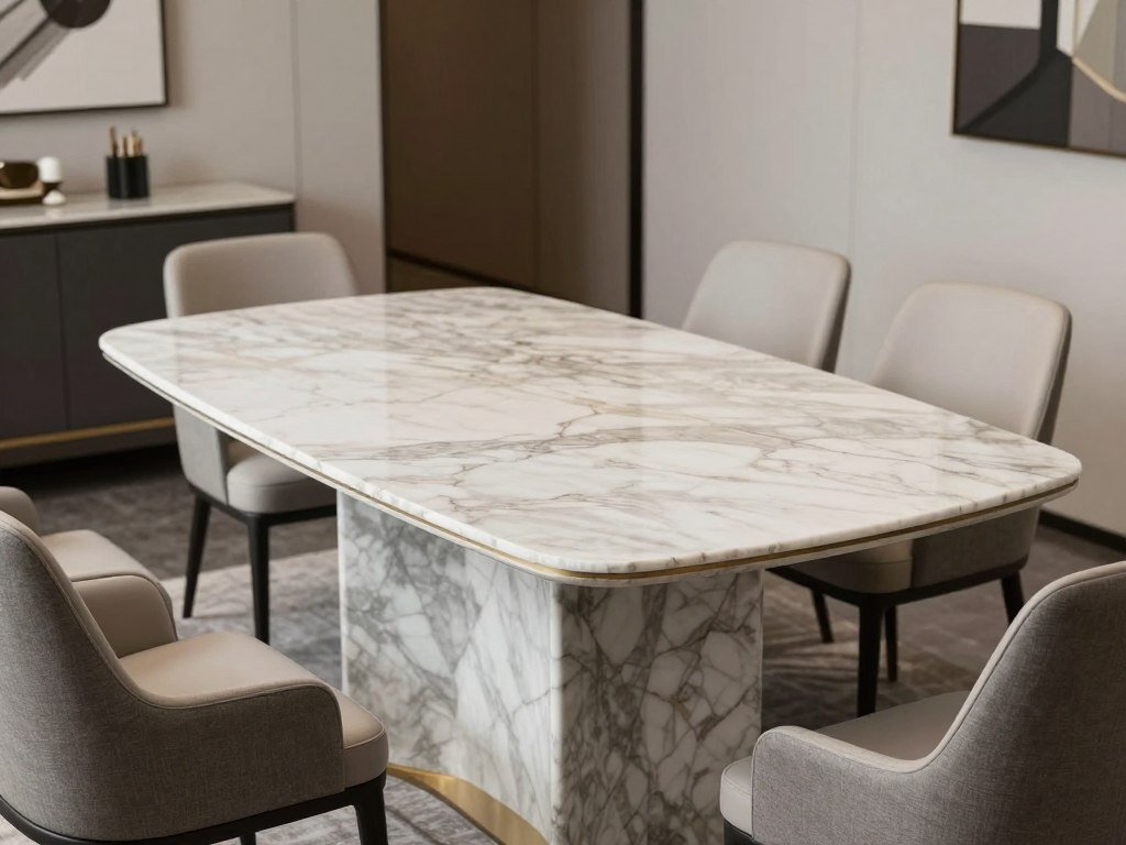 Transitional marble dining table blending classic and contemporary elements