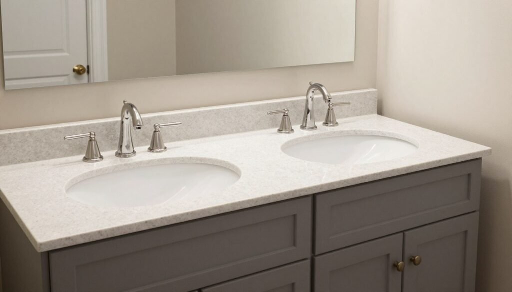 Transitional style double sink bathroom vanity