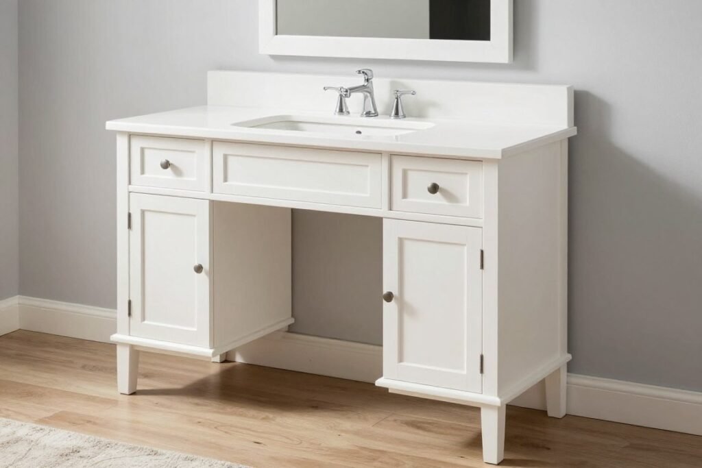 Transitional white vanity blending traditional and contemporary elements