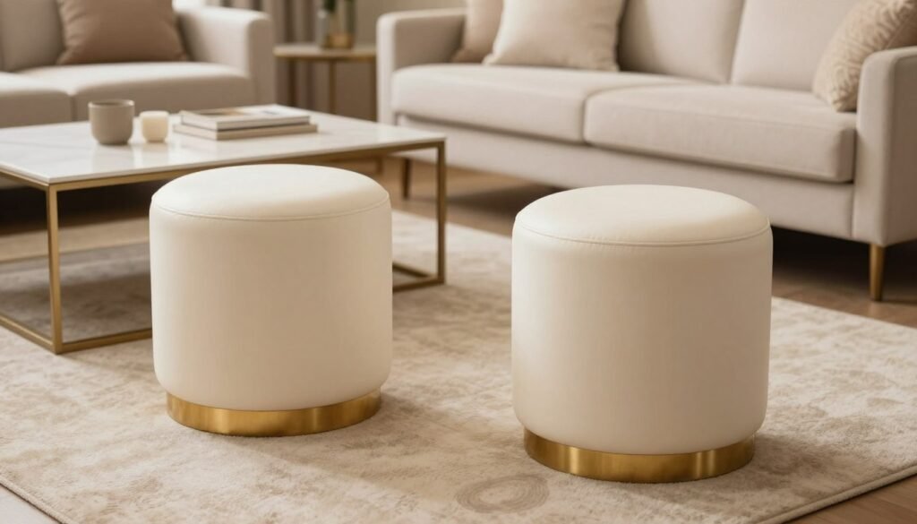 Two matching vanity stools used as accent seating in a living room