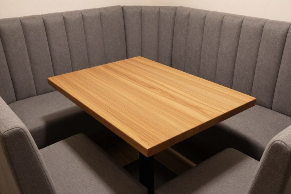 U-shaped dining booth surrounding a rectangular table