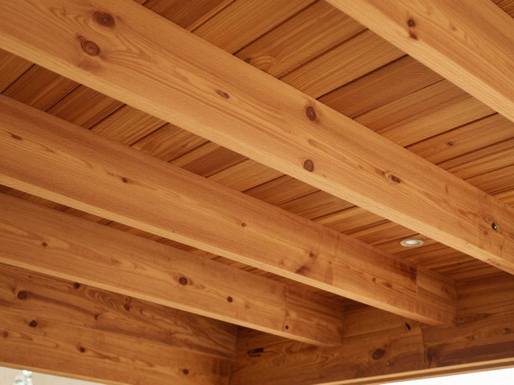 Under deck patio with beautiful cedar wood ceiling treatment creating a warm, inviting atmosphere