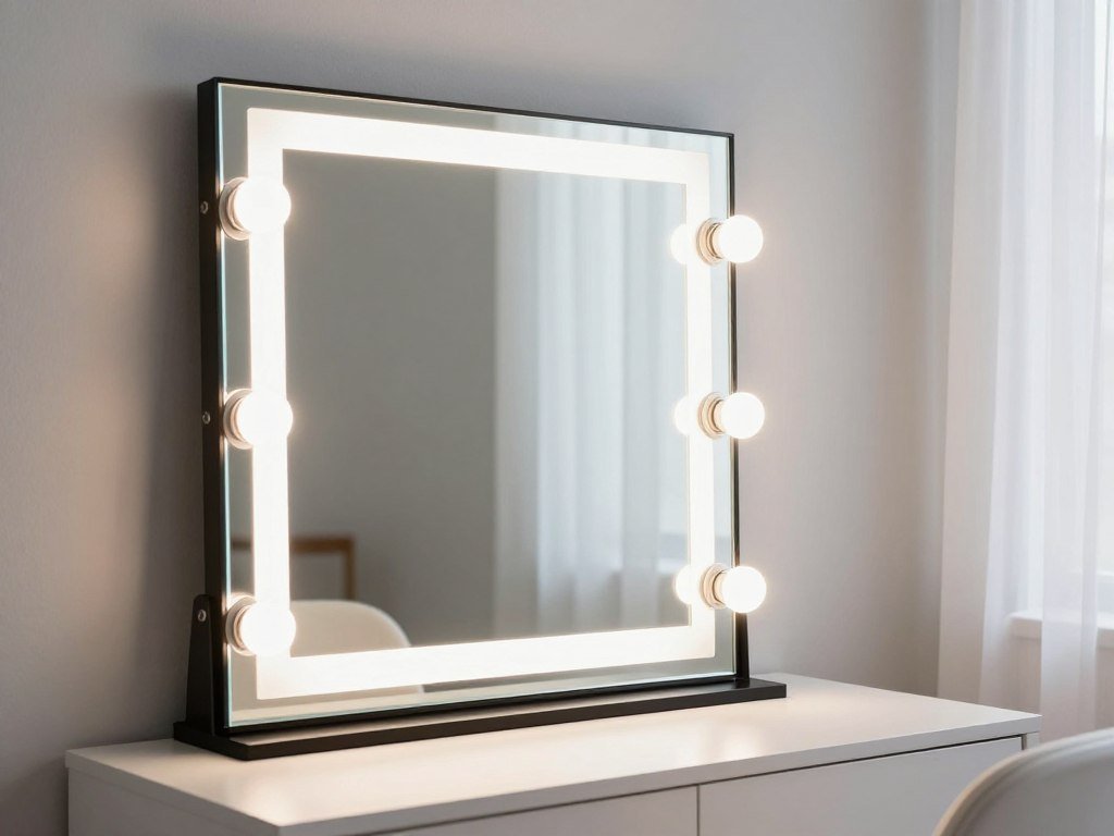 Vanity inspo featuring perfect lighting with LED mirror and natural light