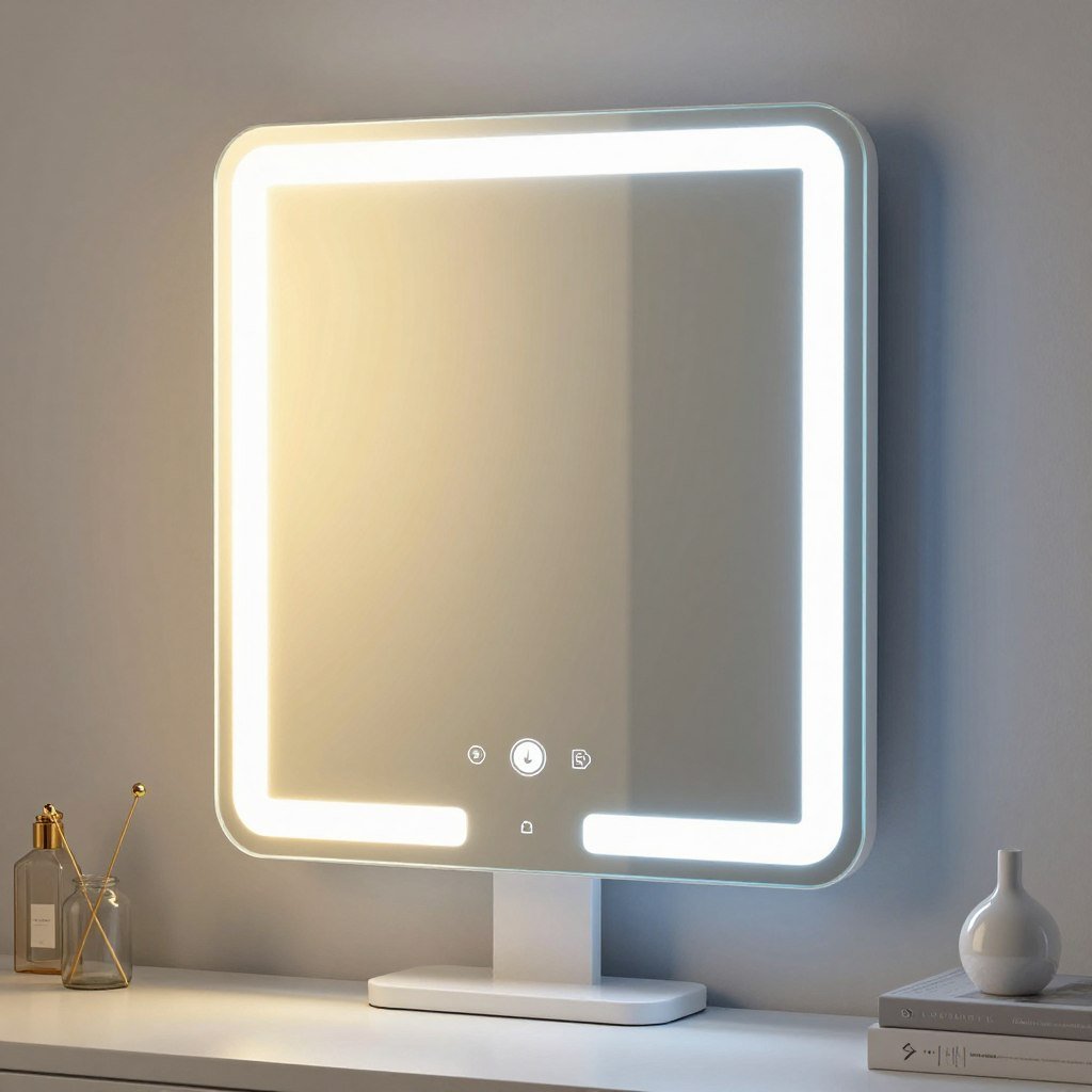 Vanity mirror displaying different color temperature settings from warm to cool