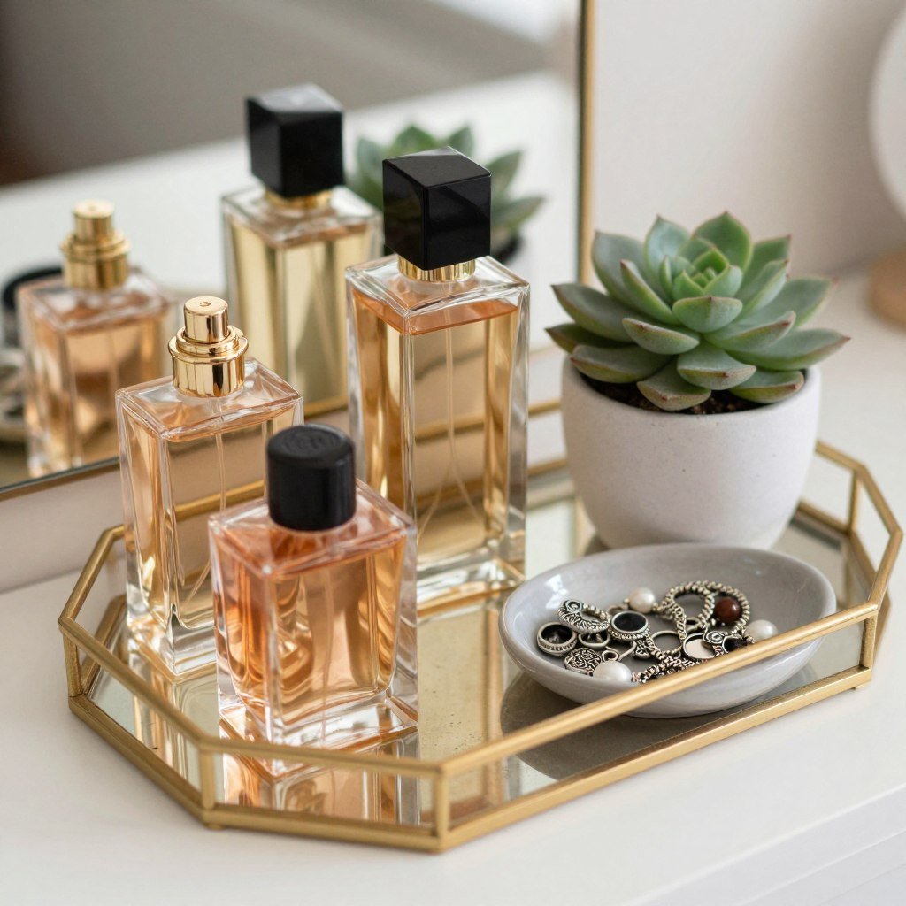 Vanity styling detail with decorative accessories