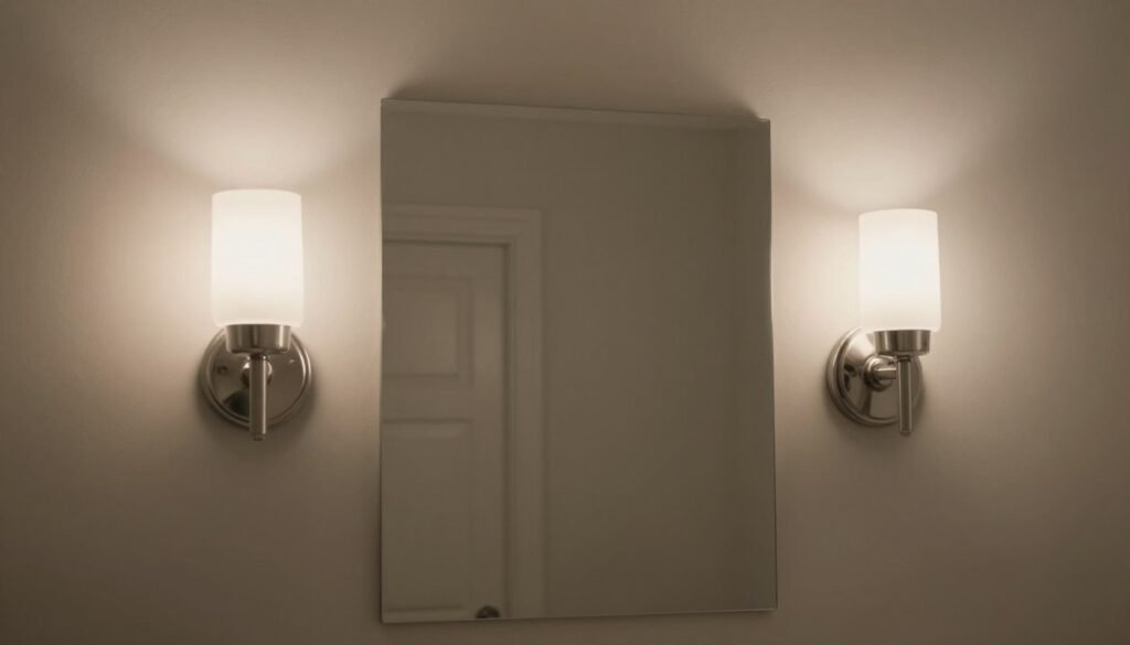 Vanity with sconces mounted on either side of the mirror providing even facial illumination