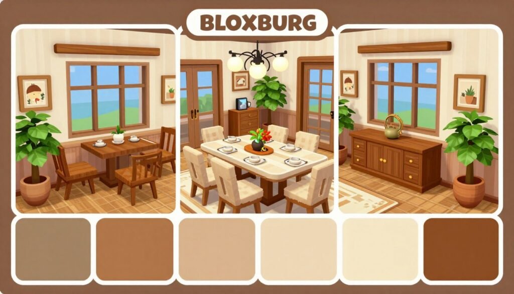 Various color scheme examples for Bloxburg dining rooms