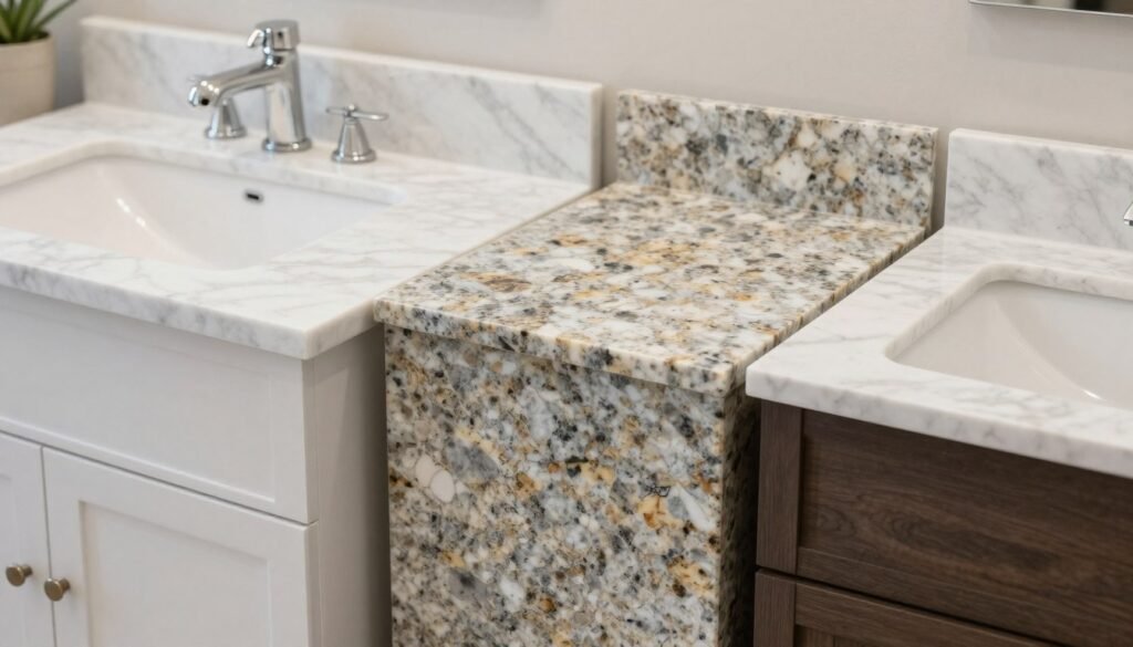 Various countertop materials for double sink bathroom vanities