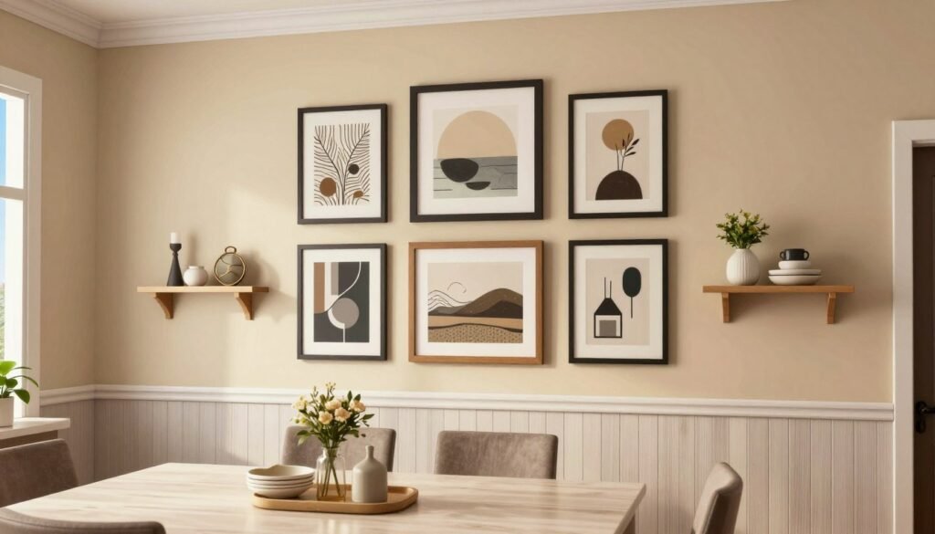 Various wall decor and accent wall ideas for Bloxburg dining rooms
