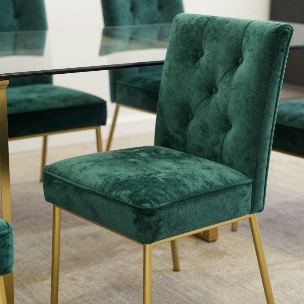 Velvet dining chairs in emerald green showcasing dining room glam seating