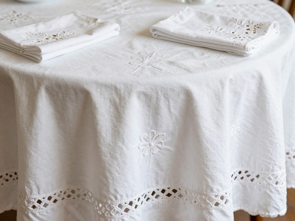 Vintage embroidered tablecloth with matching napkins