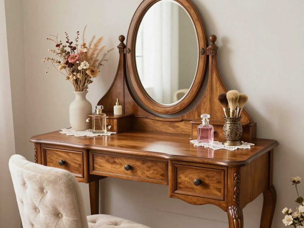 Vintage-inspired vanity room with antique furniture and romantic details Vintage-inspired vanity room with antique furniture and romantic details