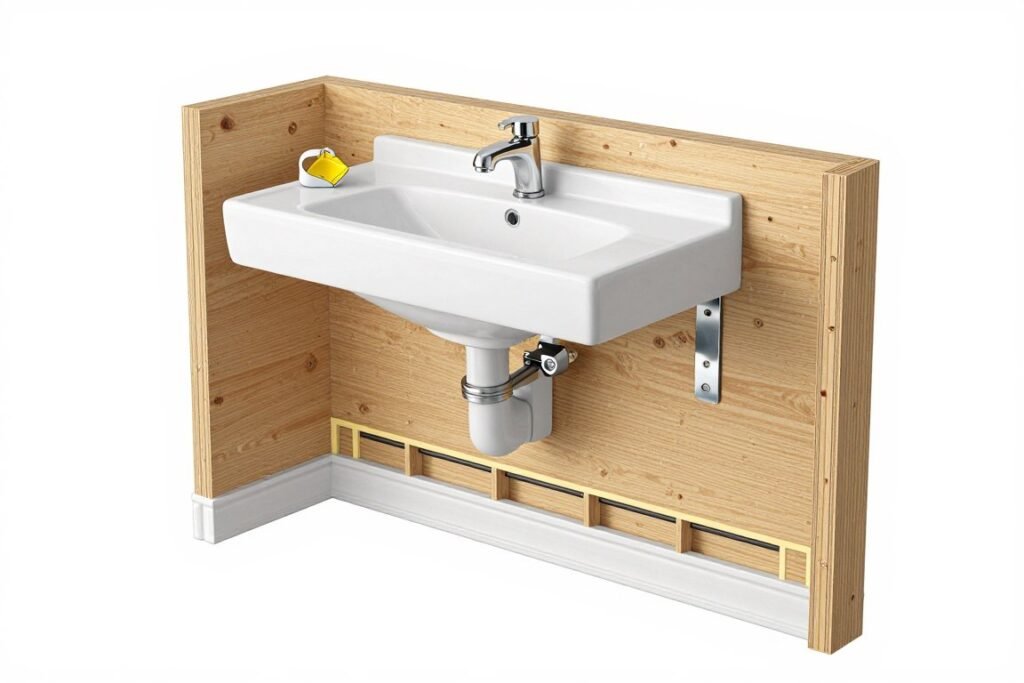 Wall reinforcement diagram for floating vanity bathroom installation