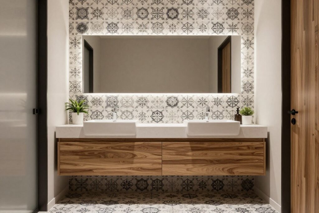 Wall treatment ideas for floating vanity bathroom