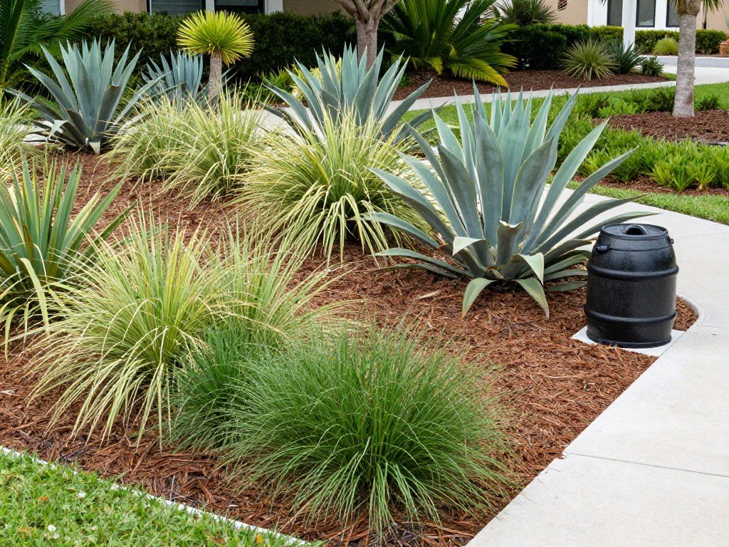 Water-wise Florida landscape with drought-tolerant plants and efficient irrigation