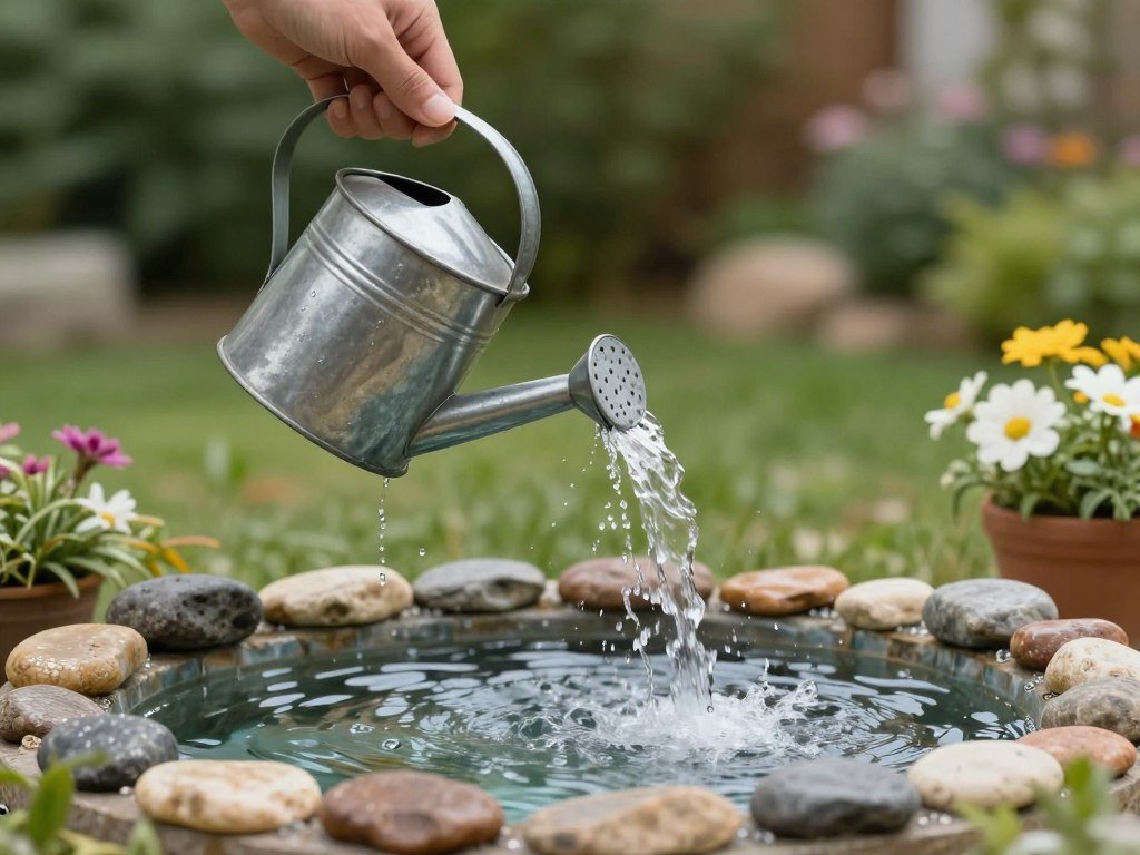 Watering can fountain that appears to pour endlessly