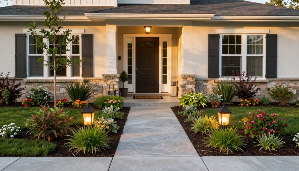 Welcoming front yard landscape with balanced design, seasonal interest, and personal touches Welcoming front yard landscape with balanced design, seasonal interest, and personal touches