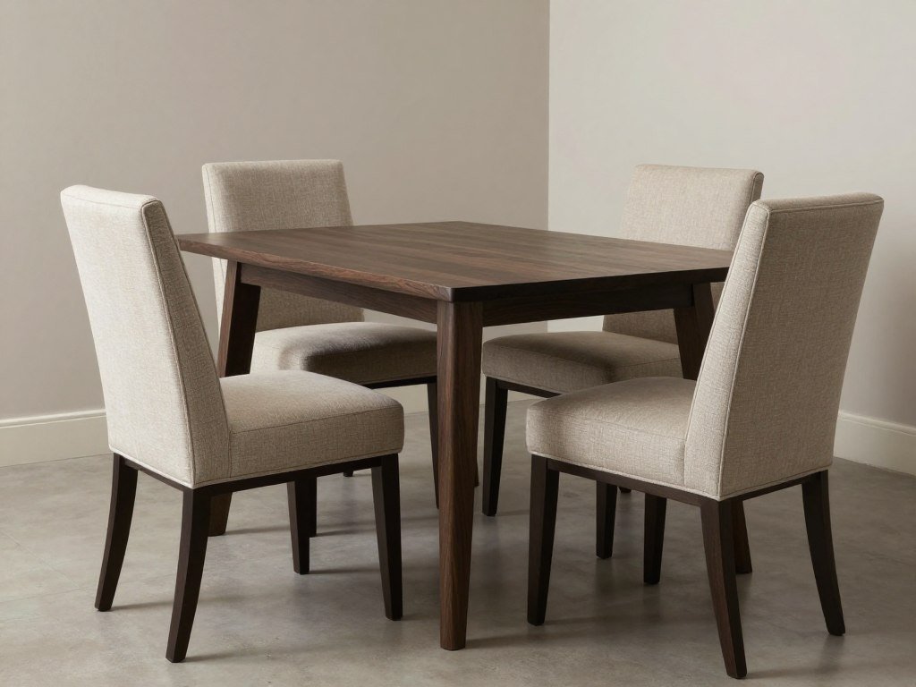 Well-proportioned dining table and upholstered chairs