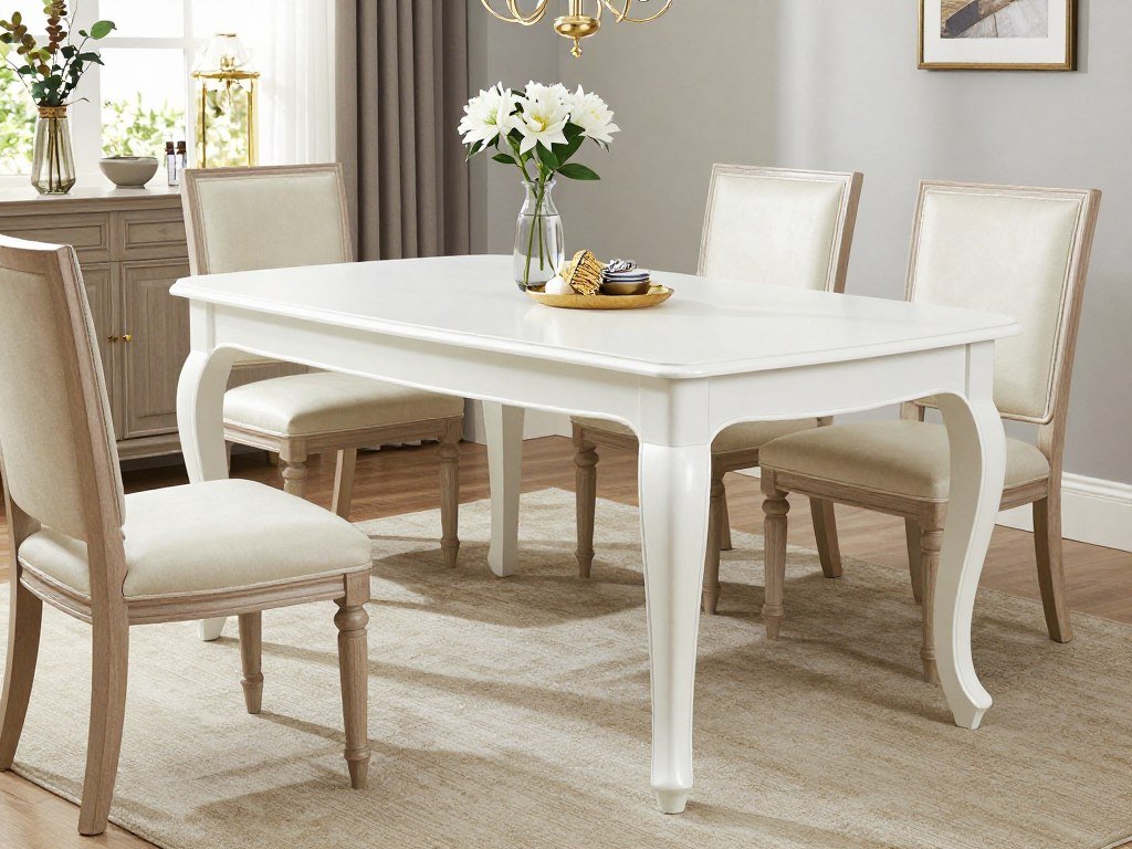 White traditional dining table with ornate detailing and elegant design White traditional dining table with ornate detailing and elegant design