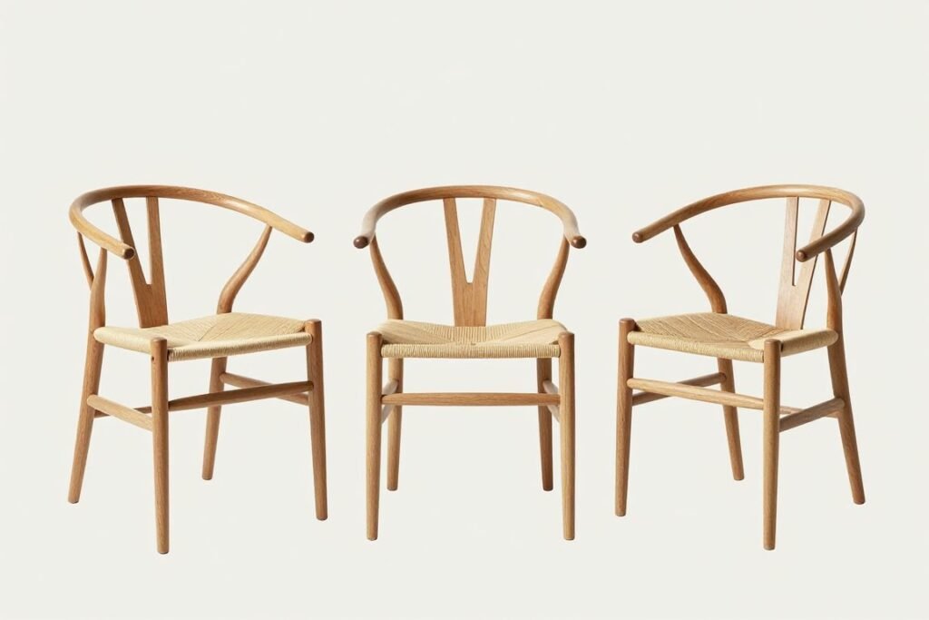 Wishbone chairs with Y-shaped backs and woven seats