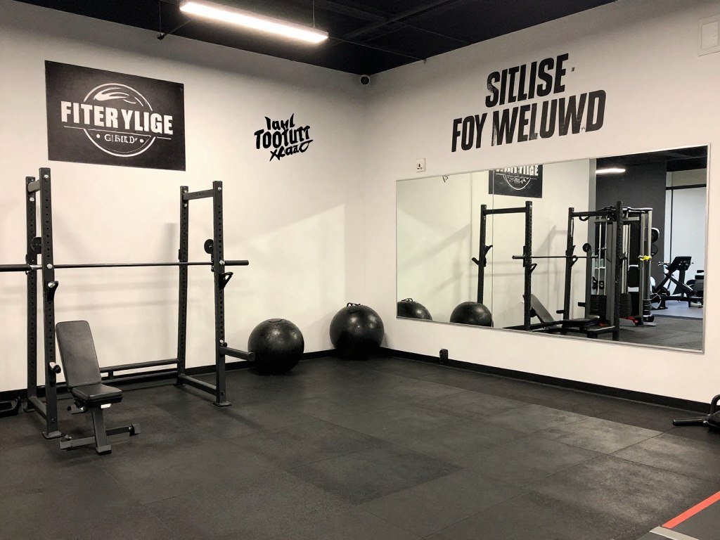 A motivational garage gym with inspirational wall art and mirrors